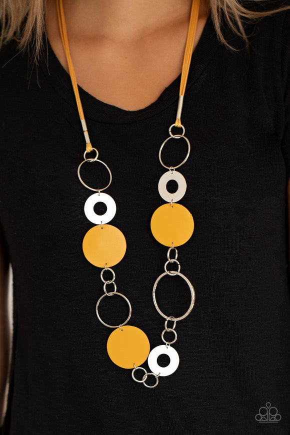 Paparazzi Sooner or LEATHER - Yellow Necklace