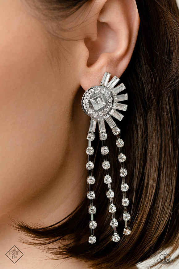 Paparazzi Torrential Twinkle - White Earrings