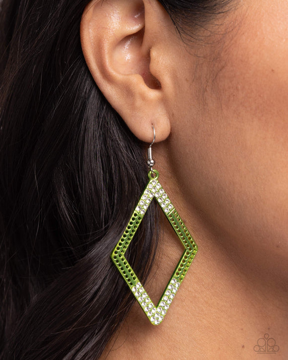 Paparazzi Eloquently Edgy - Green Earring