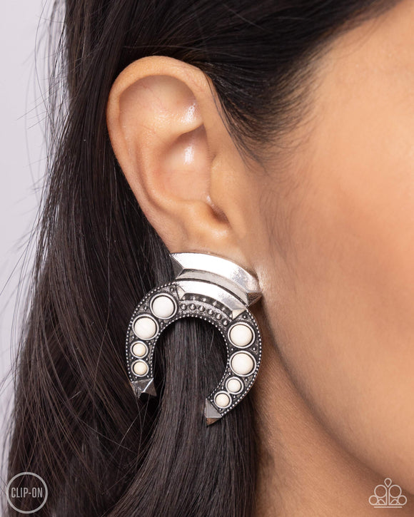 Paparazzi Harmonious Horseshoe - White CLIP Earring