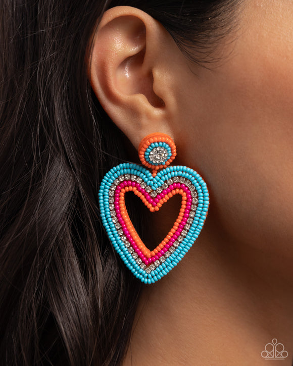 Paparazzi Headfirst Heart - Orange Earring