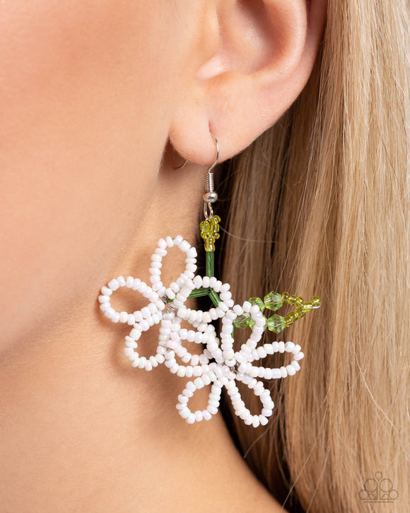 Paparazzi Beaded Blooms - White Earring