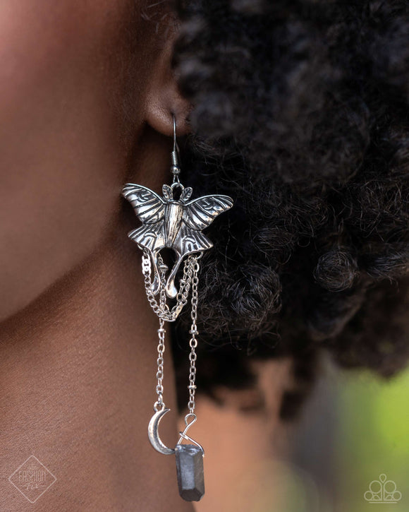 Paparazzi Moth Master - Silver Earring