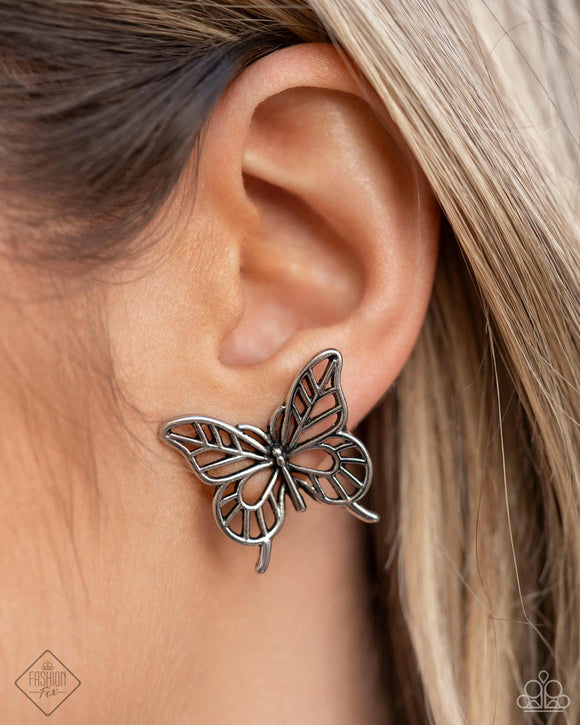 Paparazzi High and FLIGHTY - Silver Earring