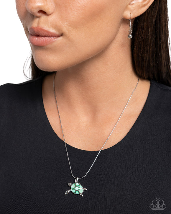 Paparazzi Sea Turtle Statement - Green Necklace