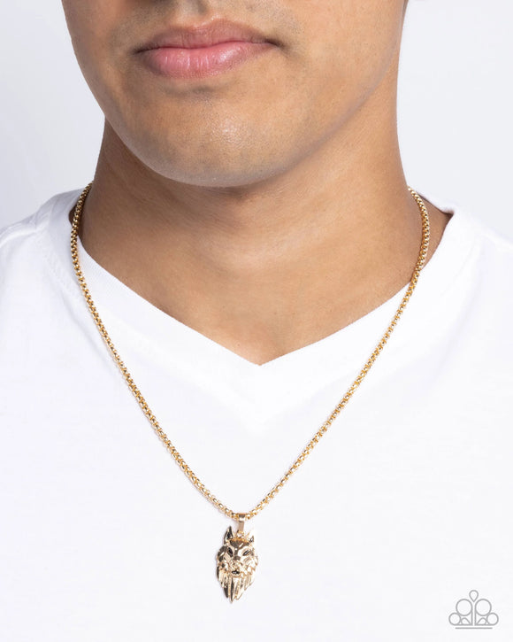 Paparazzi Wolf Warrior - Gold Mens Necklace