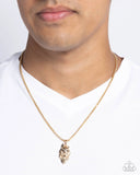 Paparazzi Wolf Warrior - Gold Mens Necklace