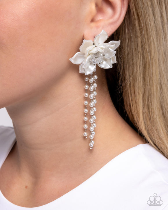 Paparazzi Lotus Length - White Earring