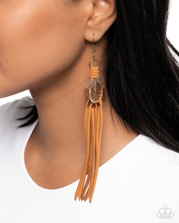 Paparazzi Feathered Festivity - Brass Earring