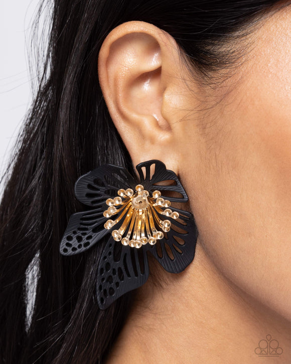 Paparazzi Wonderland Wallflower - Black Earring