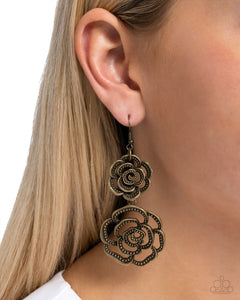 Paparazzi Reminiscent Rosette - Brass Earring