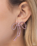 Paparazzi Black Tie Bow - Pink Earring
