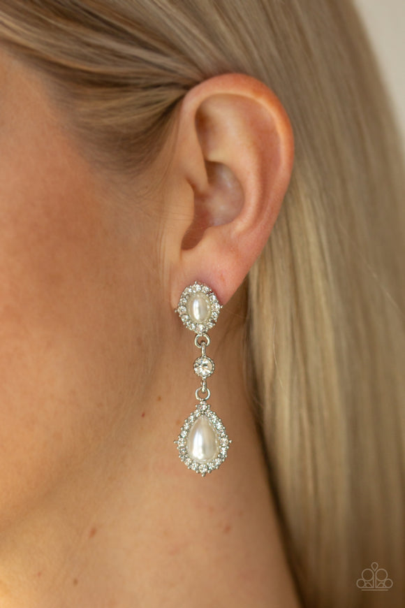 Paparazzi All-GLOWING - White Earrings