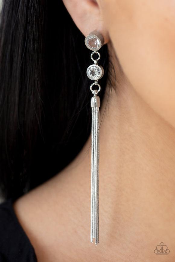 Paparazzi Tassel Twinkle - White Earrings