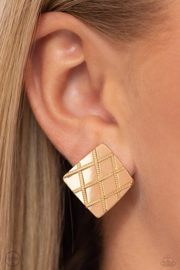 Paparazzi PLAID and Simple - Gold CLIP Earring