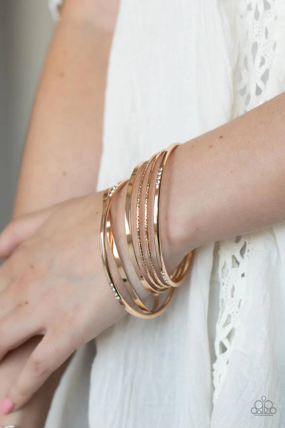 Paparazzi Lock, STACK, and Barrel - Gold Bracelet