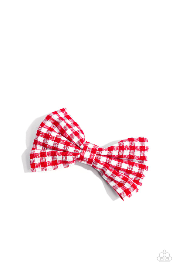 Paparazzi Gingham Grove - Red Hair Clip