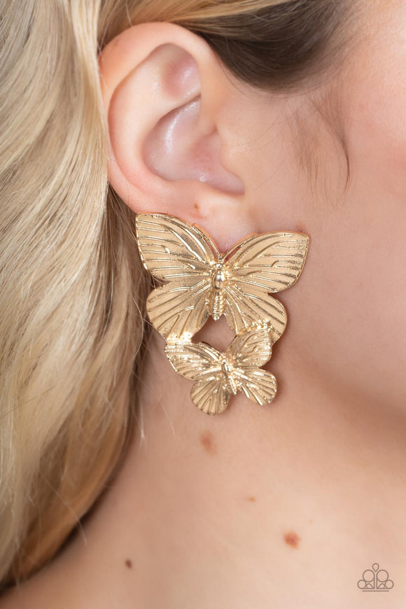 Paparazzi Blushing Butterflies - Gold Earrings