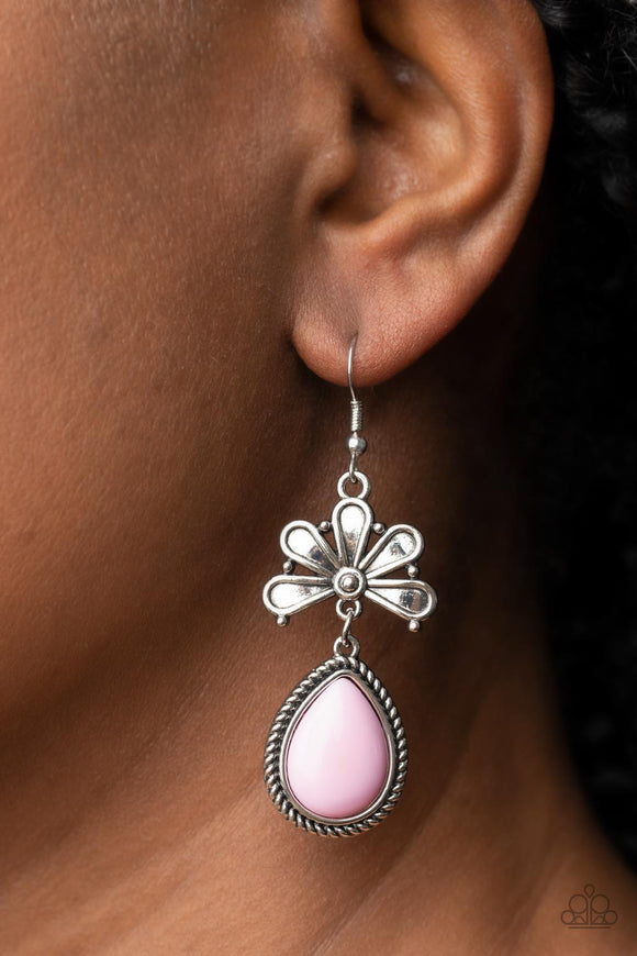 Paparazzi Brightly Blooming - Pink Earring