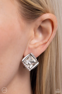 Paparazzi Sparkle Squared - White CLIP Earring