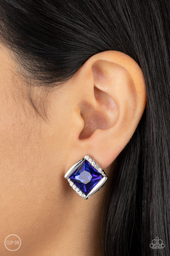 Paparazzi Sparkle Squared - Blue CLIP Earring