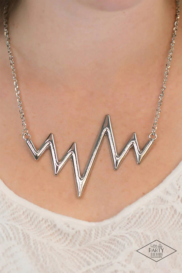 Paparazzi In A Heartbeat - Silver Necklace