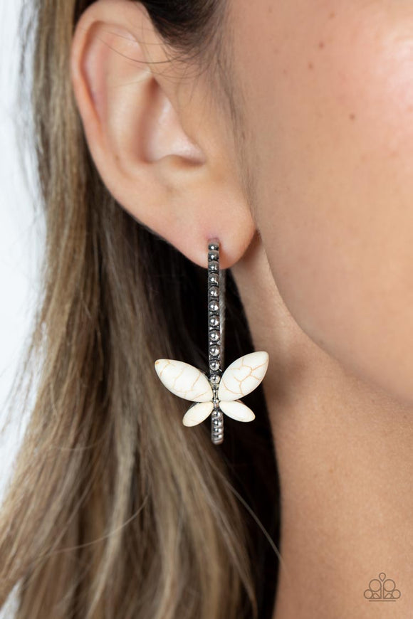 Paparazzi Bohemian Butterfly - White Earrings