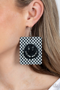 Paparazzi Cheeky Checkerboard - Black Earring