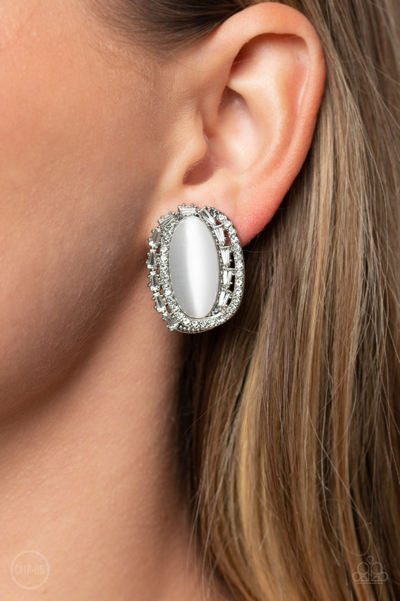Paparazzi Shimmery Statement - White CLIP Earring