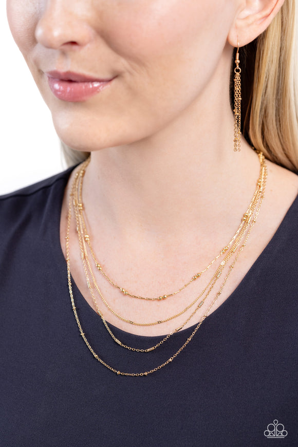 Paparazzi Studded Shimmer - Gold Necklace