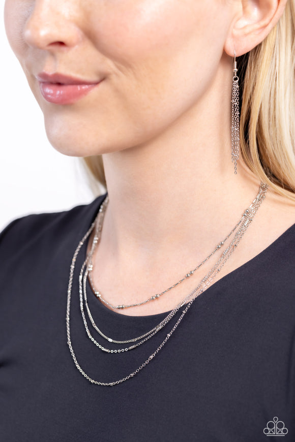 Paparazzi Studded Shimmer - Silver Necklace