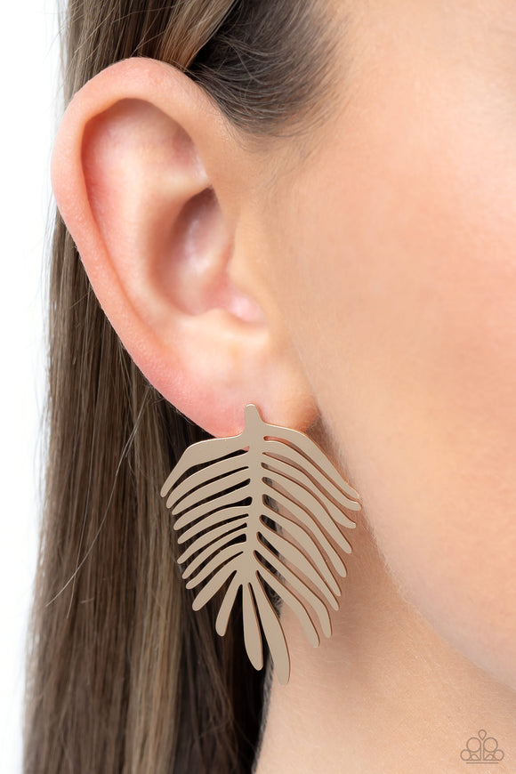 Paparazzi The FROND Row - Gold Earring