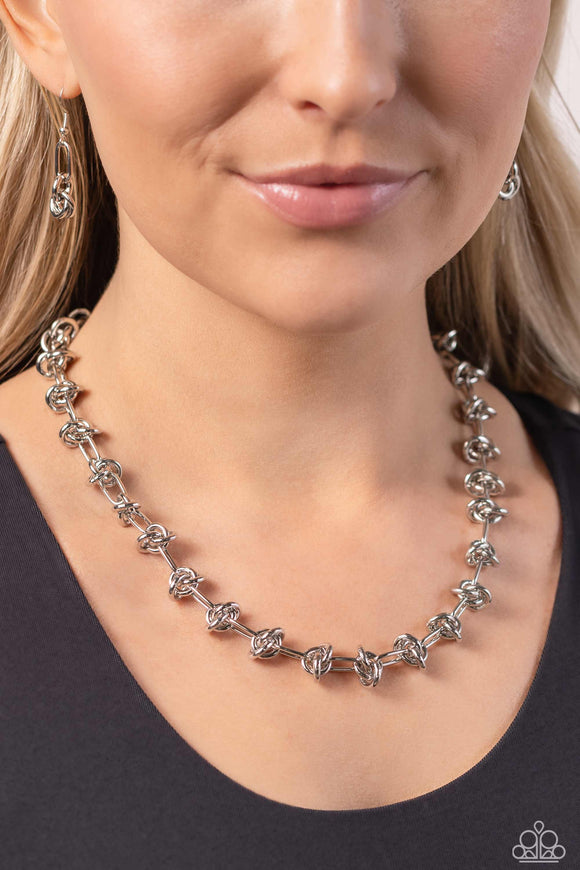 Paparazzi Knotted Kickoff - Silver Necklace
