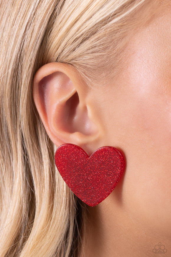 Paparazzi Sparkly Sweethearts - Red Earring