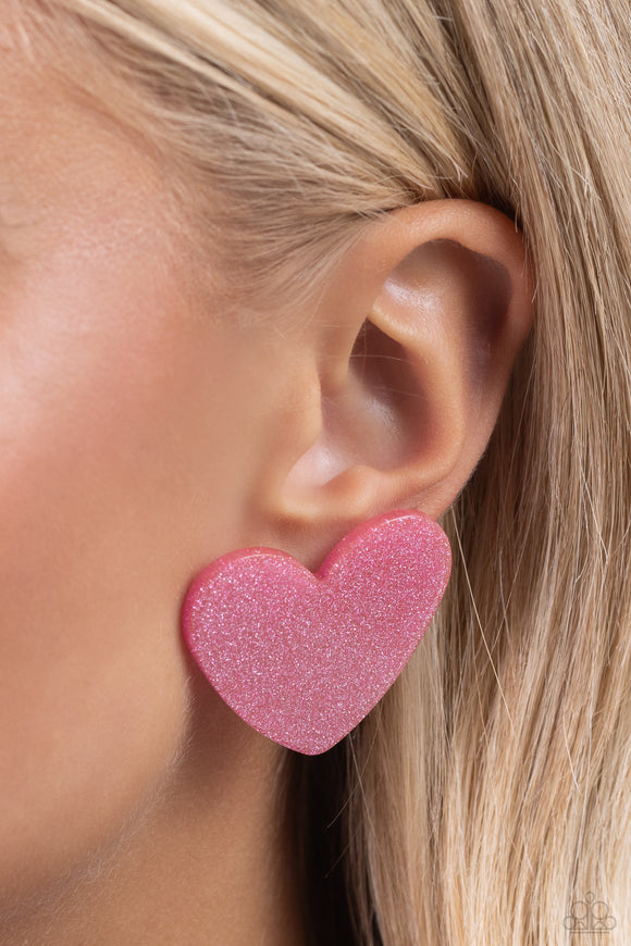 Paparazzi Sparkly Sweethearts - Pink Earring
