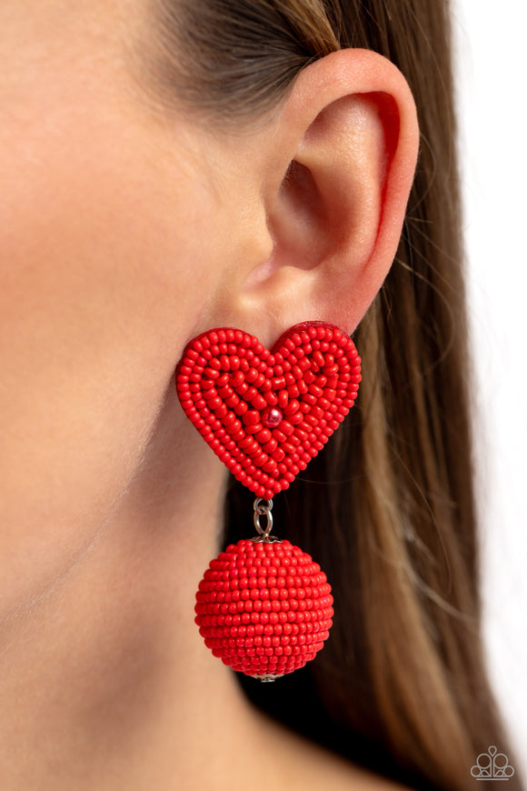 Paparazzi Spherical Sweethearts - Red Earring