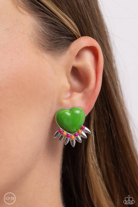 Paparazzi Spring Story - Green CLIP Earring