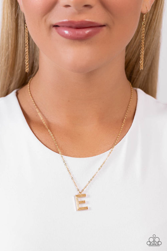 Paparazzi Leave Your Initials - Gold - E Necklace