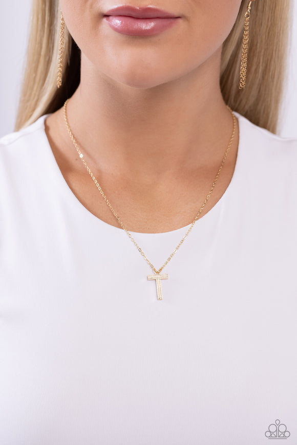 Paparazzi Leave Your Initials - Gold - T Necklace