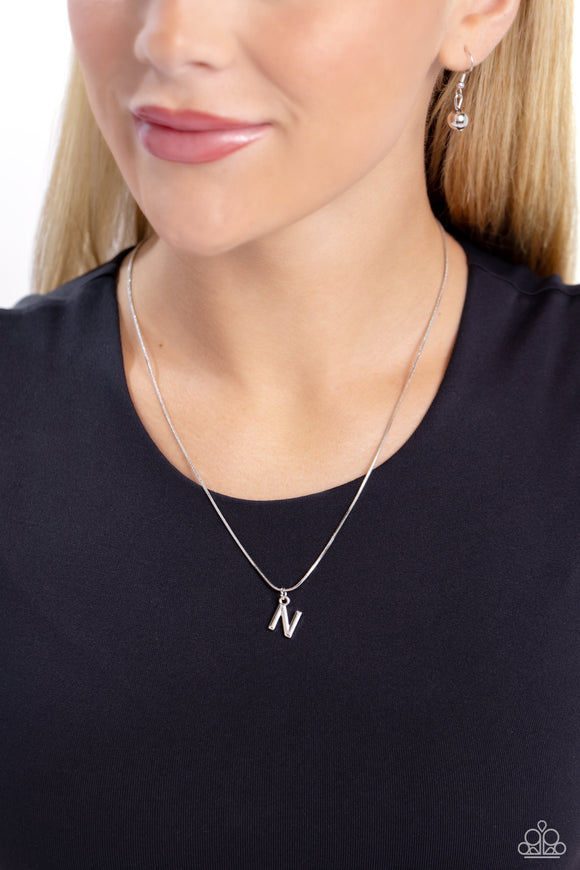 Paparazzi Seize the Initial - Silver - N Necklace