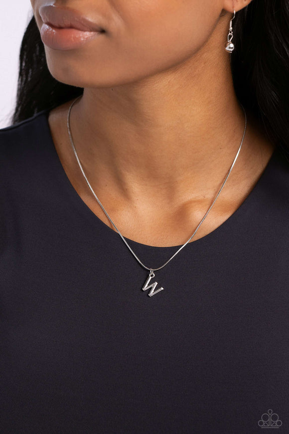 Paparazzi Seize the Initial - Silver - W Necklace