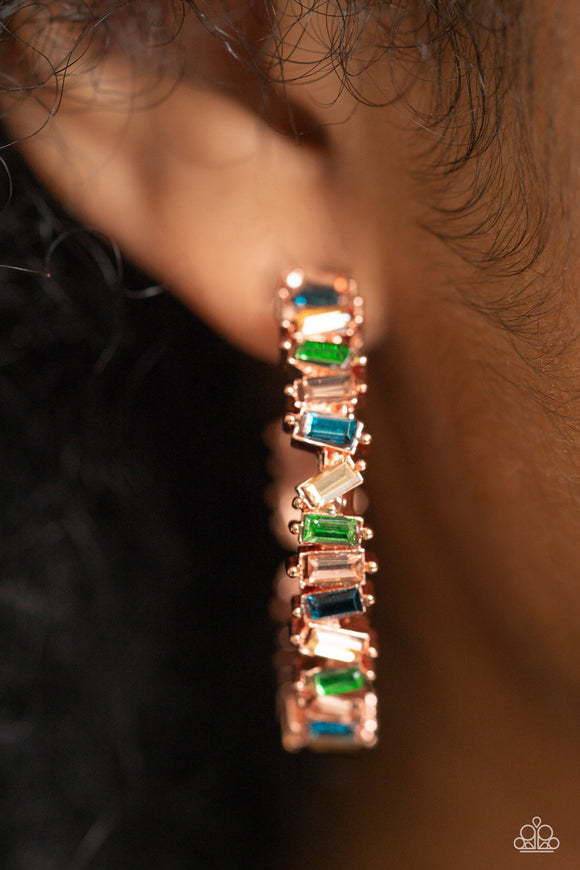 Paparazzi Effortless Emeralds - Copper Earring