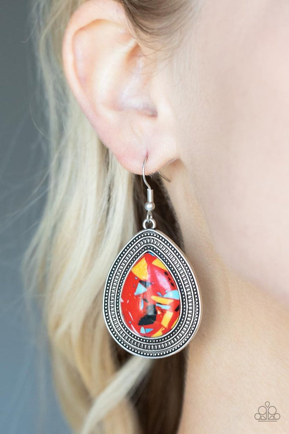 Paparazzi Terrazzo - Red Earrings